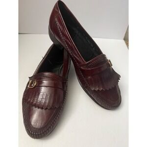 Burgundy Leather Kiltie Loafers Mens 10 3E Buckle Fringe Whipstitch 33506 EB